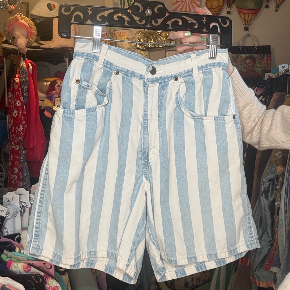 Vintage Chic Light Blue and White Striped Shorts